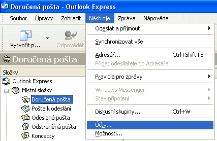 Outlook Express - Nástroje - Účty