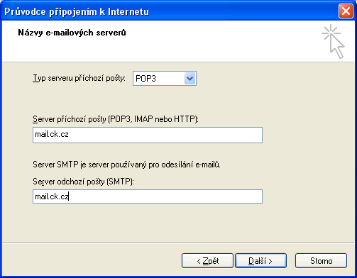 Outlook Express - Přidat účet - Servery