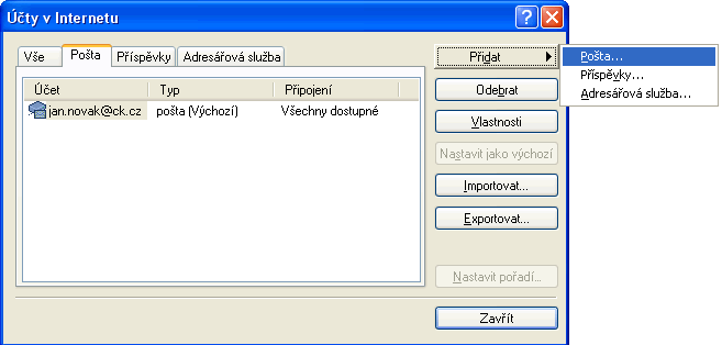 Outlook Express - Přidat účet