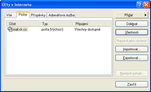 Outlook Express - Účty - Vlastnosti